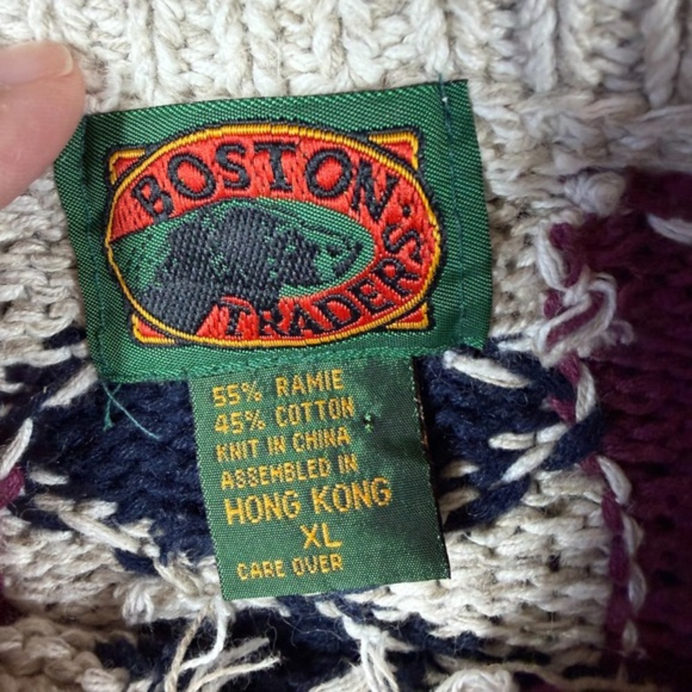 Vintage Boston Traders Sweater Men‎ XL Geometric Print Ramie Cotton - Picture 3 of 8